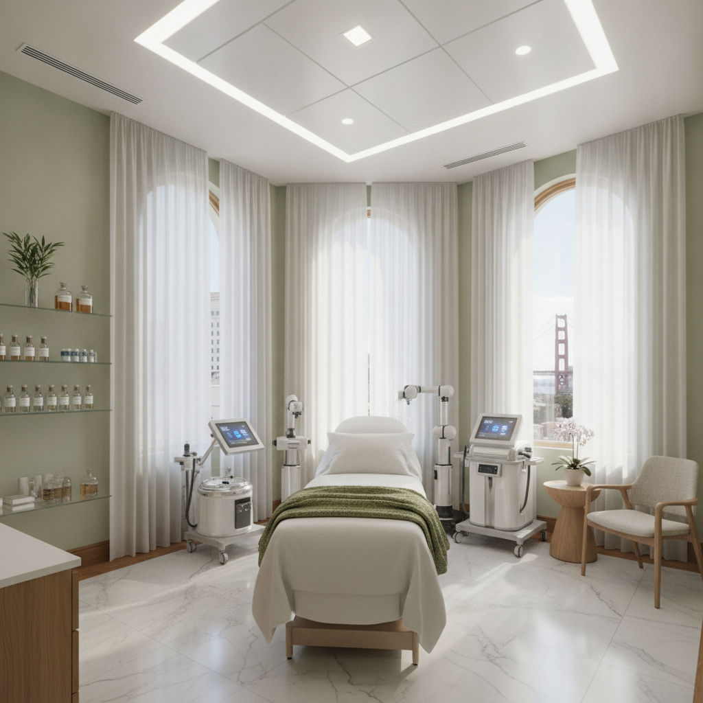 A modern regenerative medicine clinic featuring advanced regenerative technology San Francisco, with SoftWave and PRP therapy equipment in a bright, welcoming treatment room