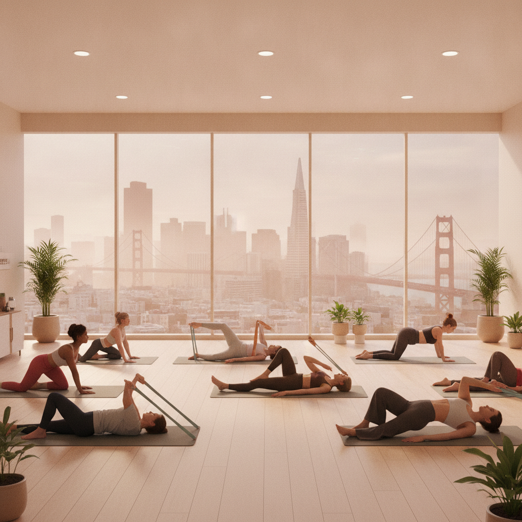 Physical therapy session for back pain treatment San Francisco, showing a therapist guiding a patient through mobility exercises in a bright clinic