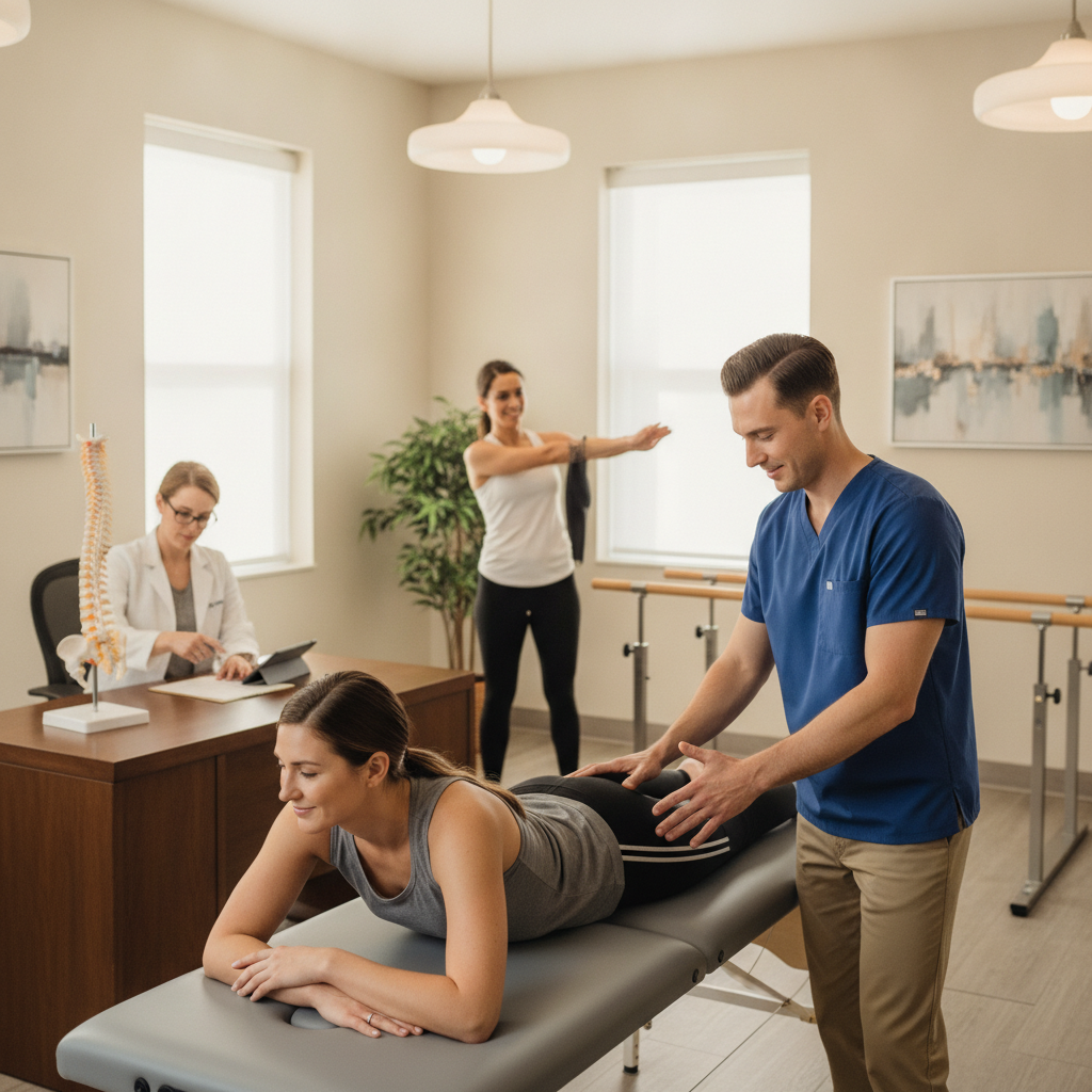 sciatica treatment Rochester Hills - illustration of a patient consulting with a healthcare provider about sciatica pain options