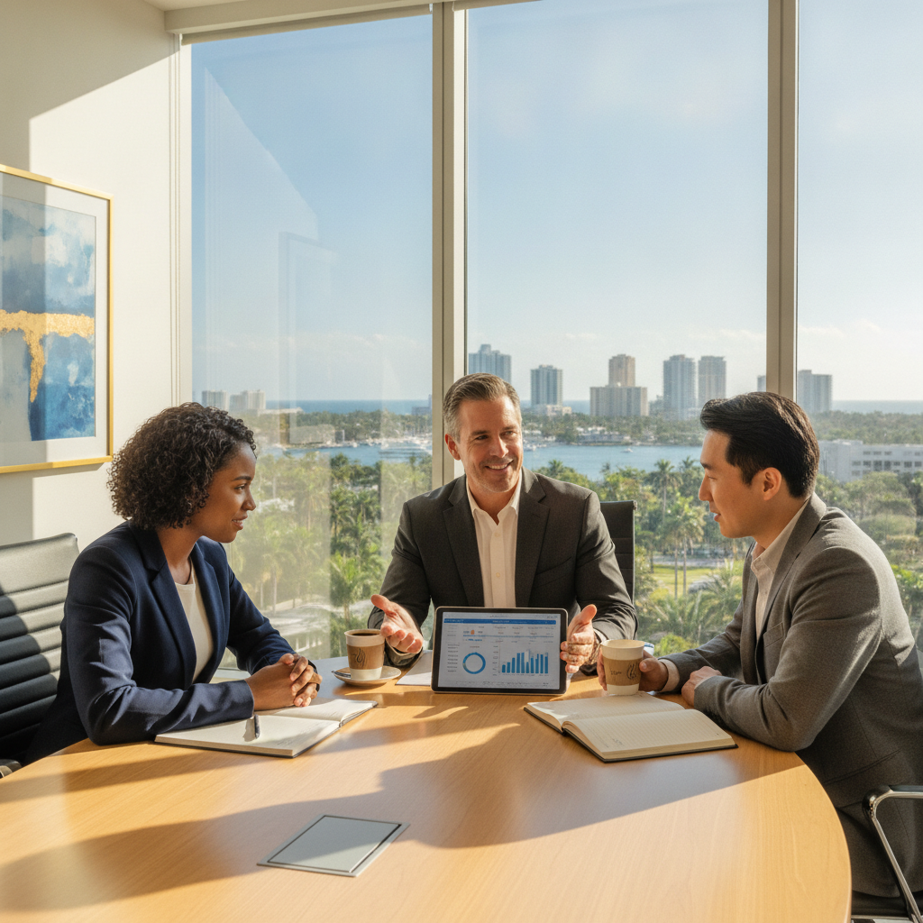 Business owners consulting with a Life Insurance Agent Fort Lauderdale FL about key person and buy-sell coverage