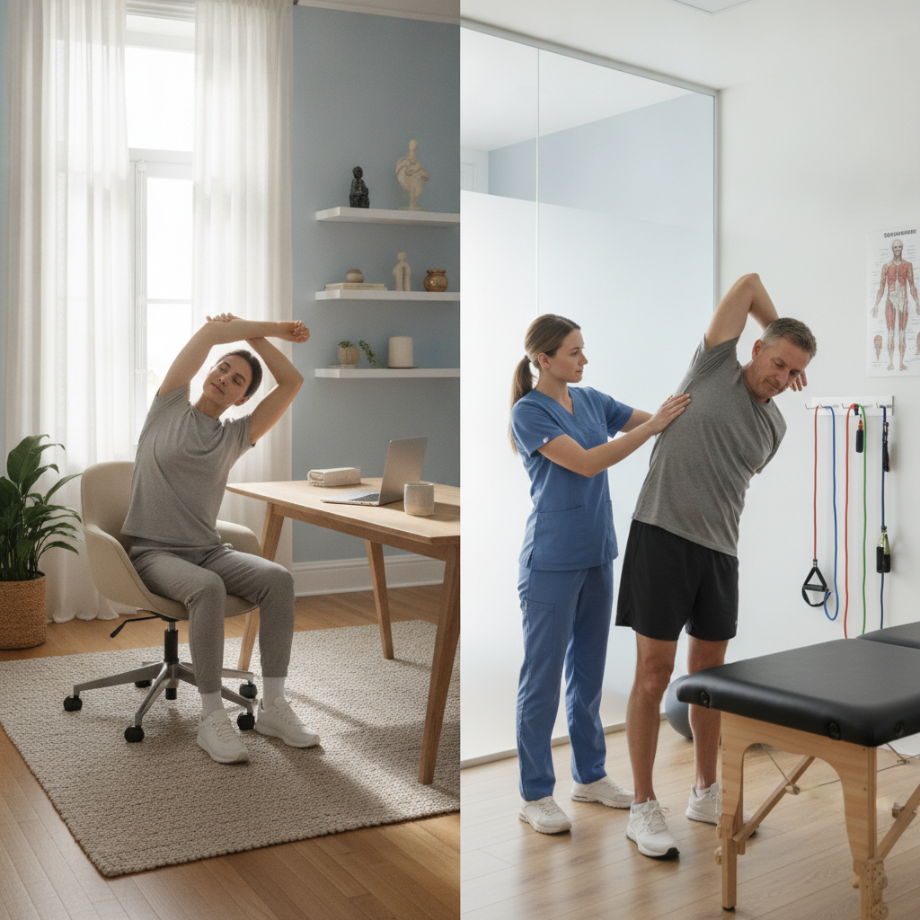A chiropractor demonstrates back pain relief Rochester Hills techniques in a modern clinic setting, with a patient learning both in-office and at-home strategies.