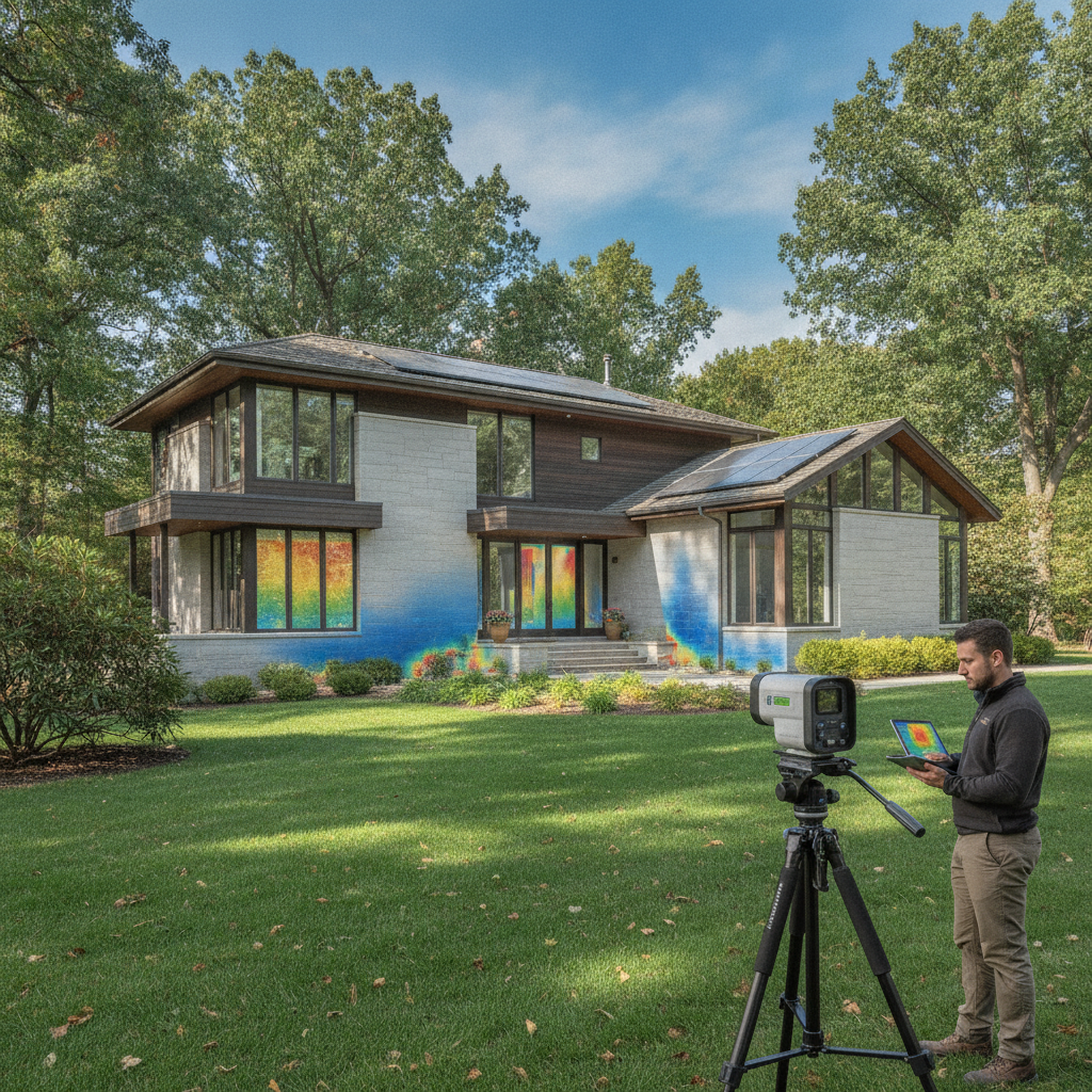 Technician using thermal imaging camera for water damage restoration Bloomfield Hills