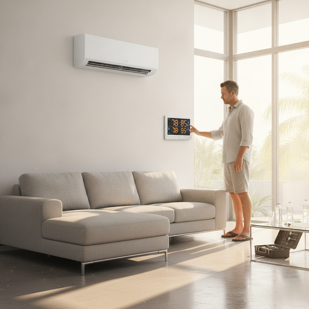 Technician inspecting air conditioner for emergency AC repair Palm Harbor FL