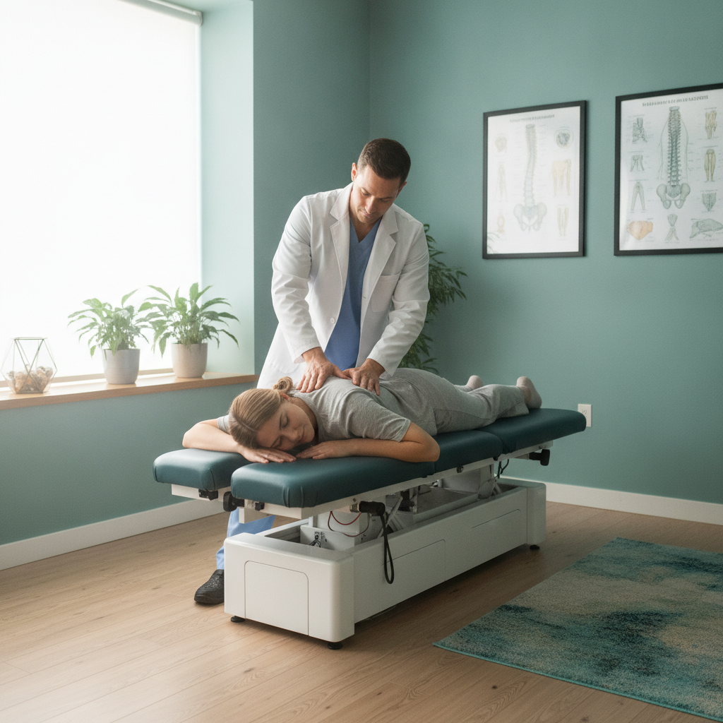 Chiropractor assessing a patient's mid-back stiffness, representing chiropractor for back pain care in Grass Lake MI