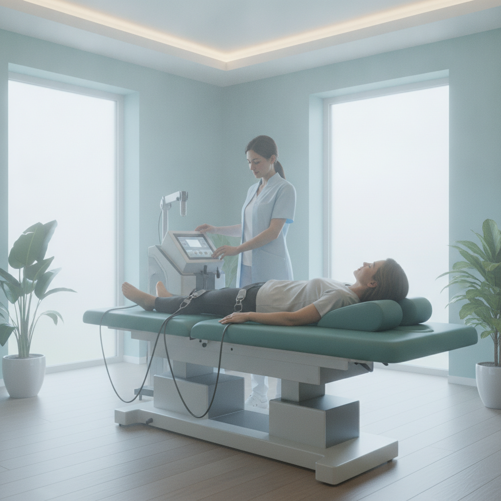 Spinal decompression therapy for back pain treatment Grass Lake MI, showing a patient comfortably receiving care in a modern clinic