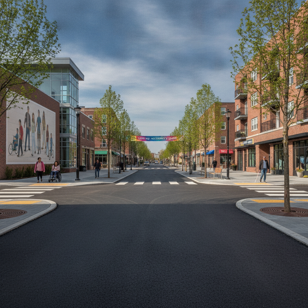 ADA-compliant commercial asphalt paving with clear striping and accessible ramps in a business parking lot, Commercial Asphalt Paving Lodi NJ