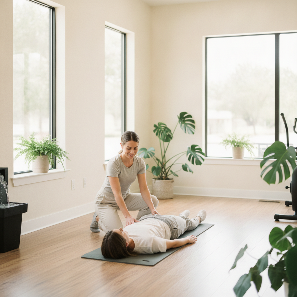Physical therapist guiding a patient through back pain treatment San Antonio TX exercises
