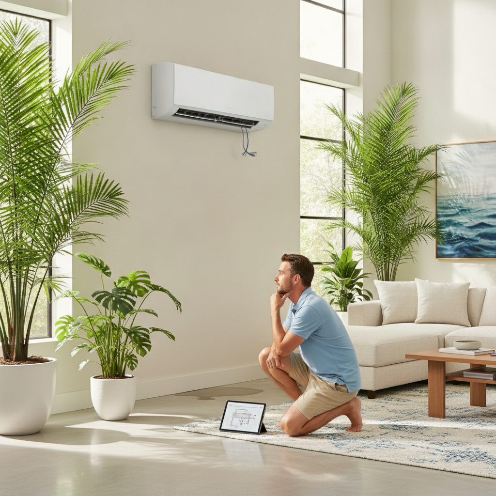 A cozy living room in a Tampa home with a ceiling fan and visible AC vent, representing emergency AC repair Tampa FL situations
