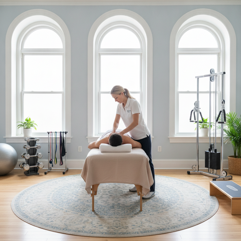 Physical therapist Naples FL demonstrating manual therapy and exercise-based care in a modern clinic