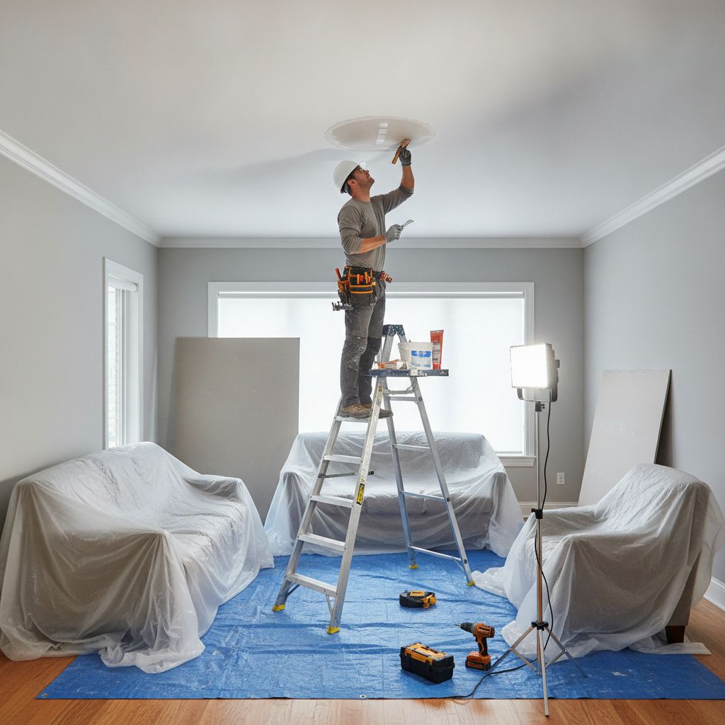 Ceiling leak repair and drywall recovery process for Water Damage Restoration Bloomfield Hills properties