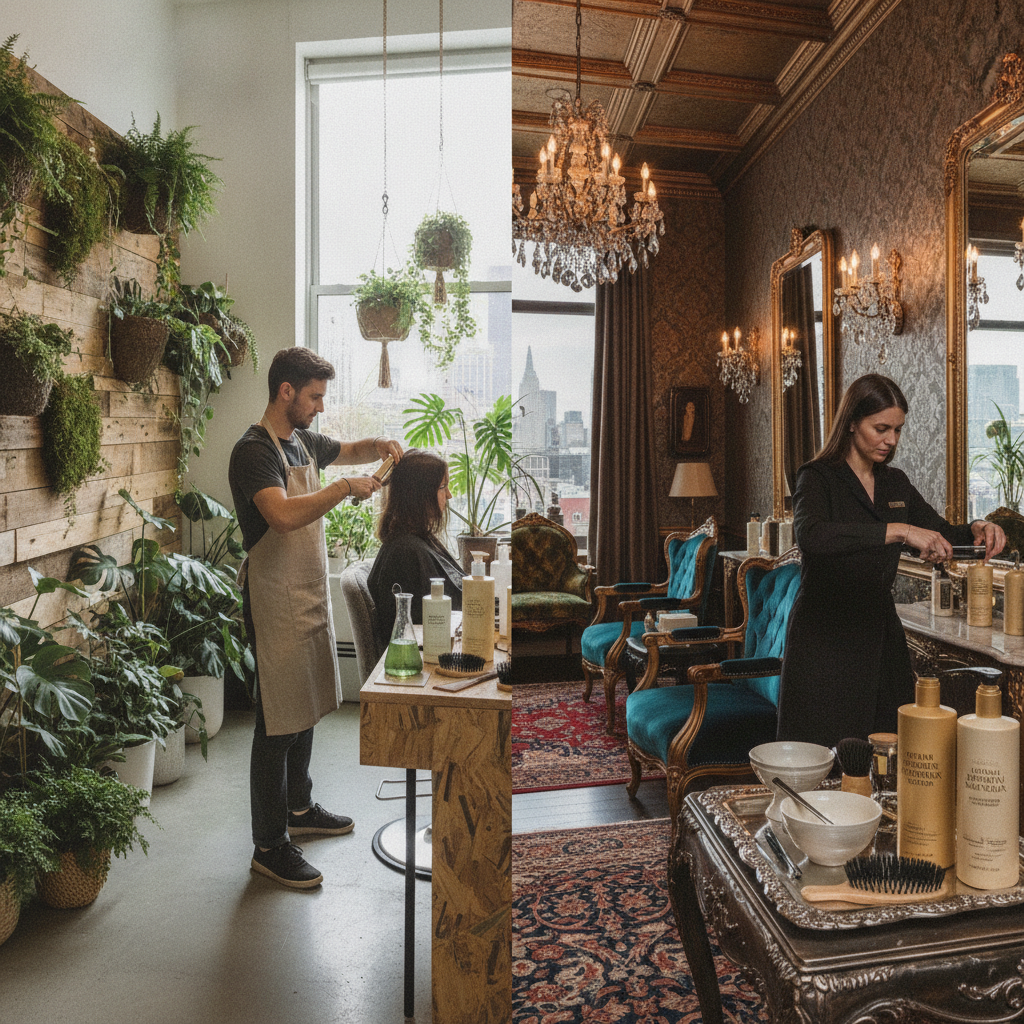 A stylist applies keratin treatment in a modern NYC salon, highlighting the difference between vegan and traditional keratin treatment NYC options