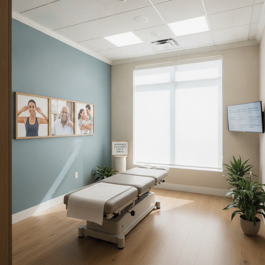 Affordable chiropractor in San Francisco consulting with a patient in a modern clinic setting