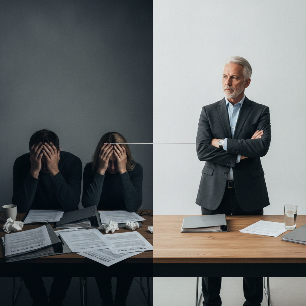 A worried parent considering Ohio divorce and child custody decisions, reflecting the emotional toll and need for legal representation