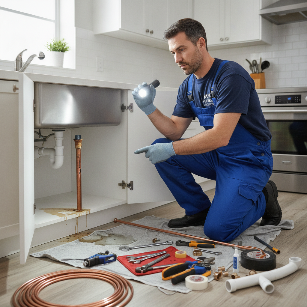 Professional plumber repairing pipes, representing a plumbing company Sterling Heights MI
