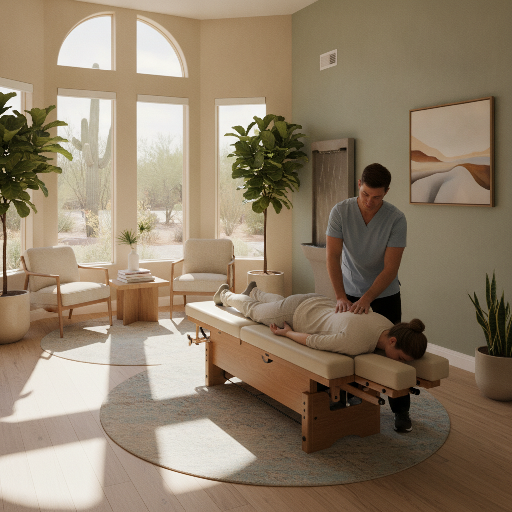 Chiropractor discussing headache and migraine relief options at a Chiropractic Clinic Mesa AZ