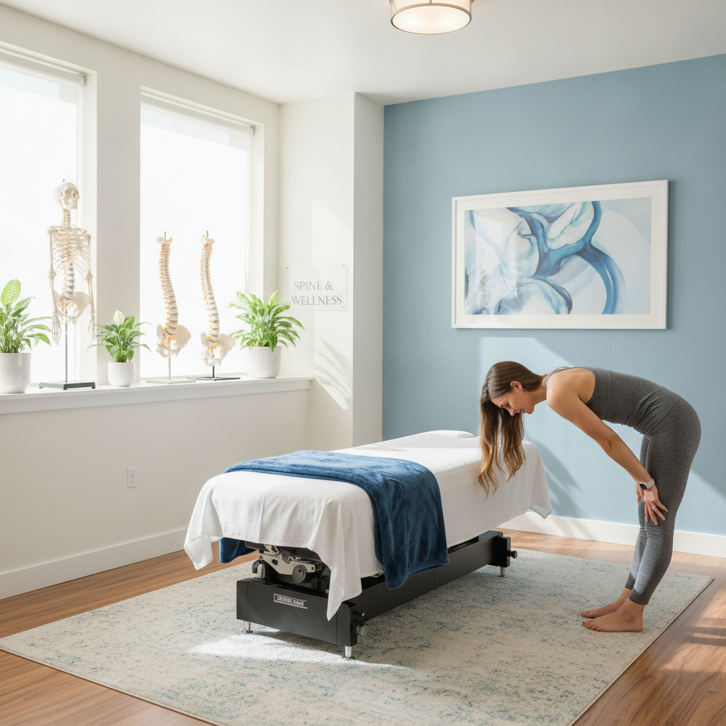 A chiropractor examining a patient's spine in a modern clinic, illustrating chiropractic care San Antonio TX