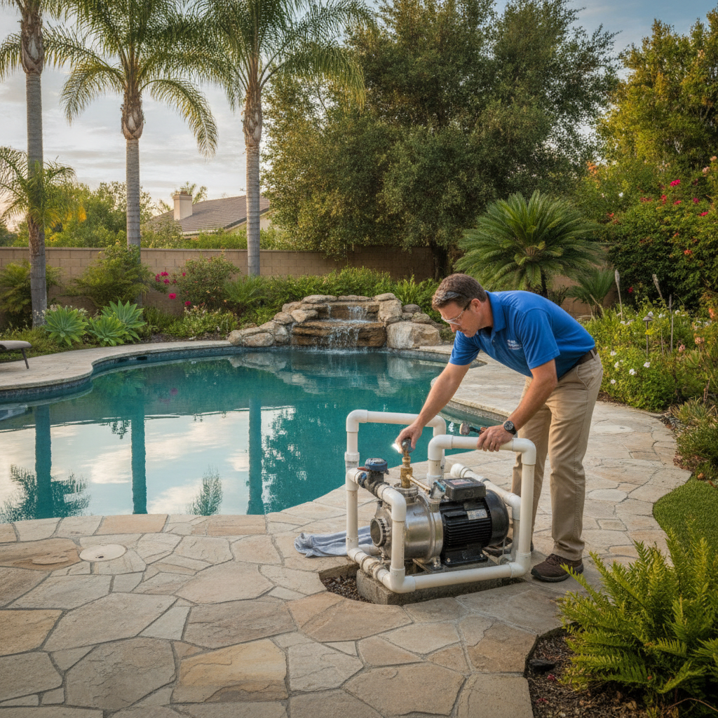 Serene backyard pool with pump system, ideal for Pool Pump Repair Rancho Margarita CA