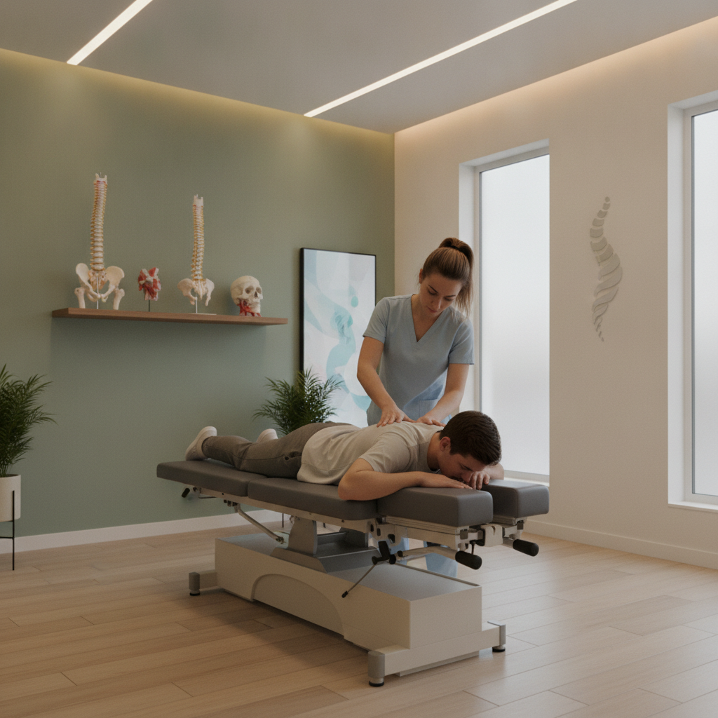 Chiropractor West Des Moines IA helping a patient with back and neck pain in a modern clinic setting