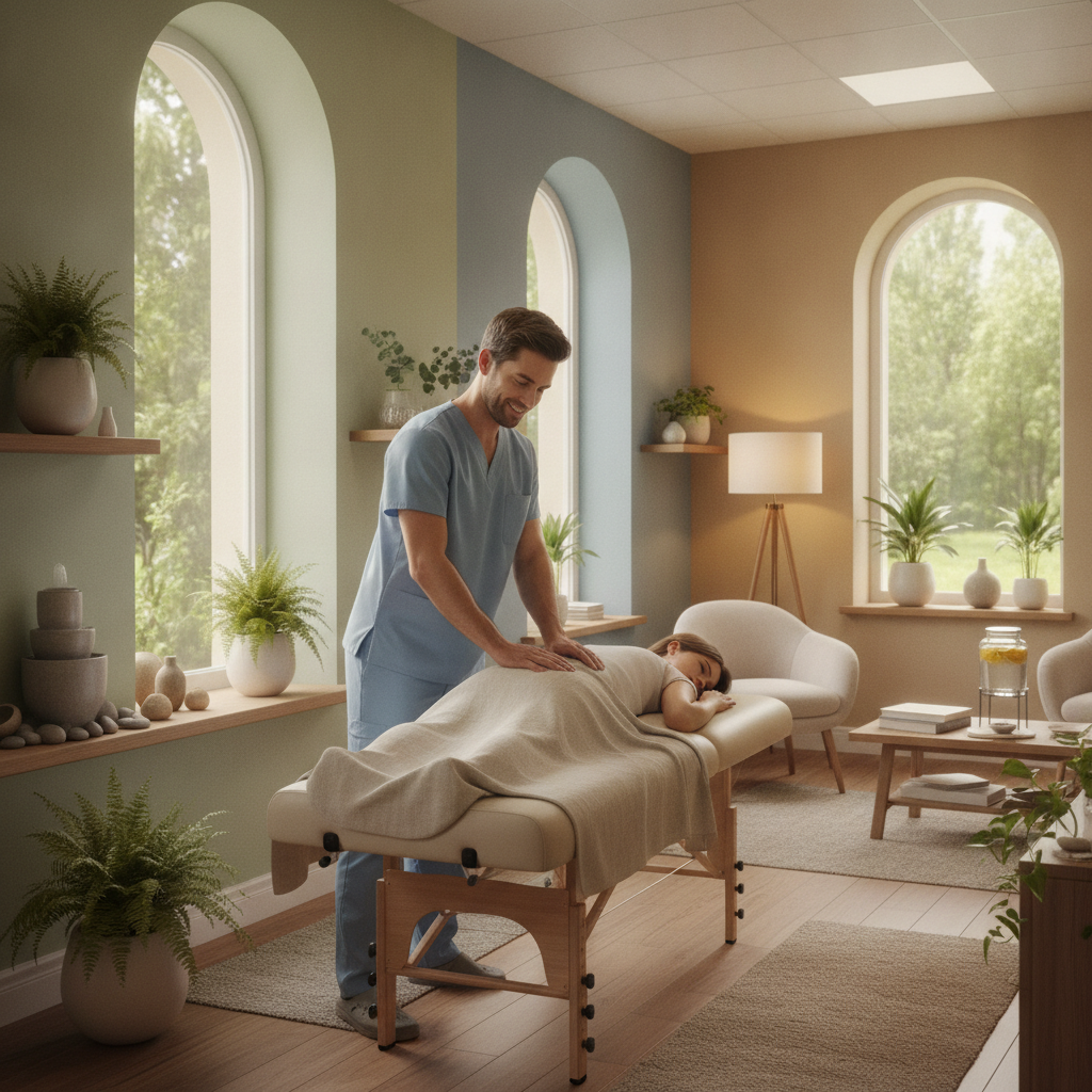 Chiropractor working with patient