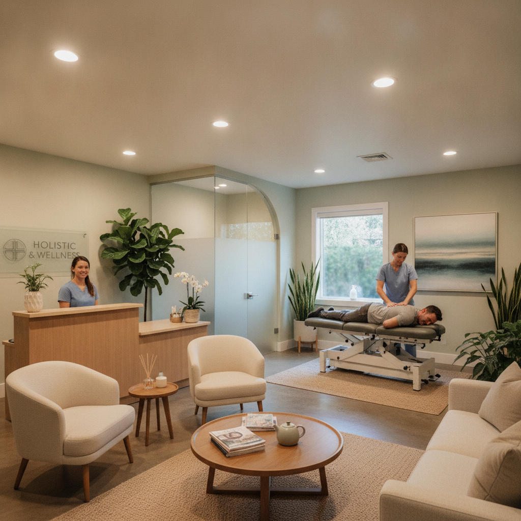 Smiling chiropractor consulting patient in modern clinic, Chiropractor Mesa AZ