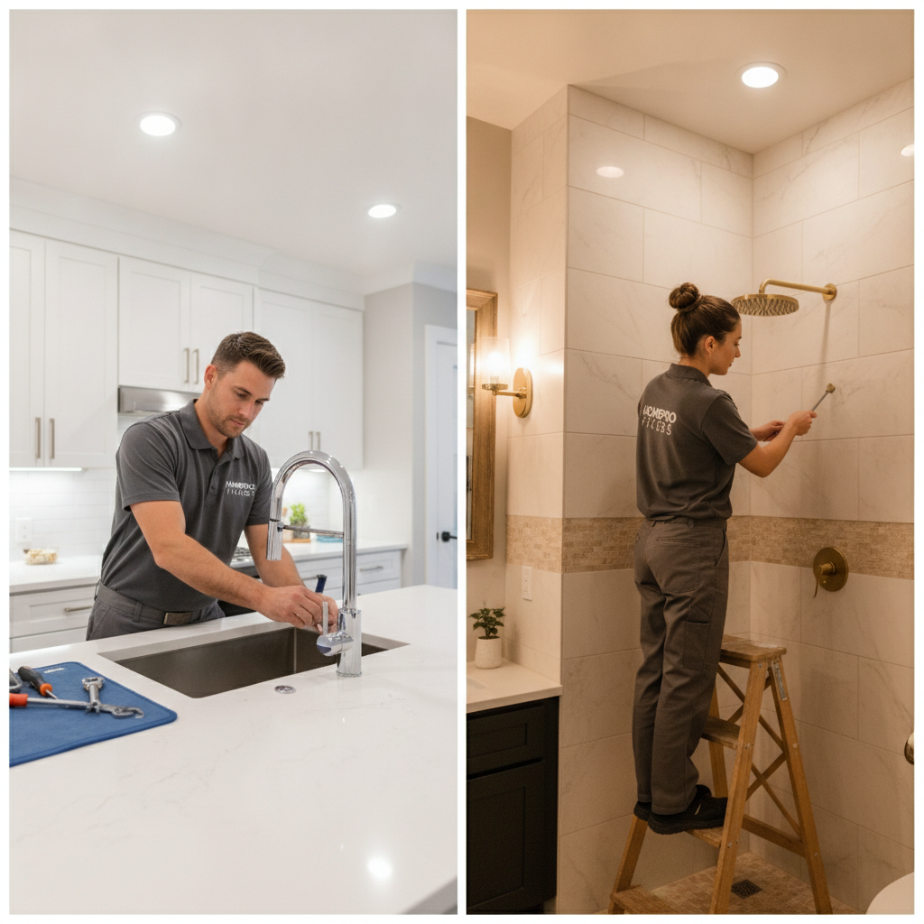 Modern kitchen and bathroom fixtures installed by a plumbing company Sterling Heights MI expert