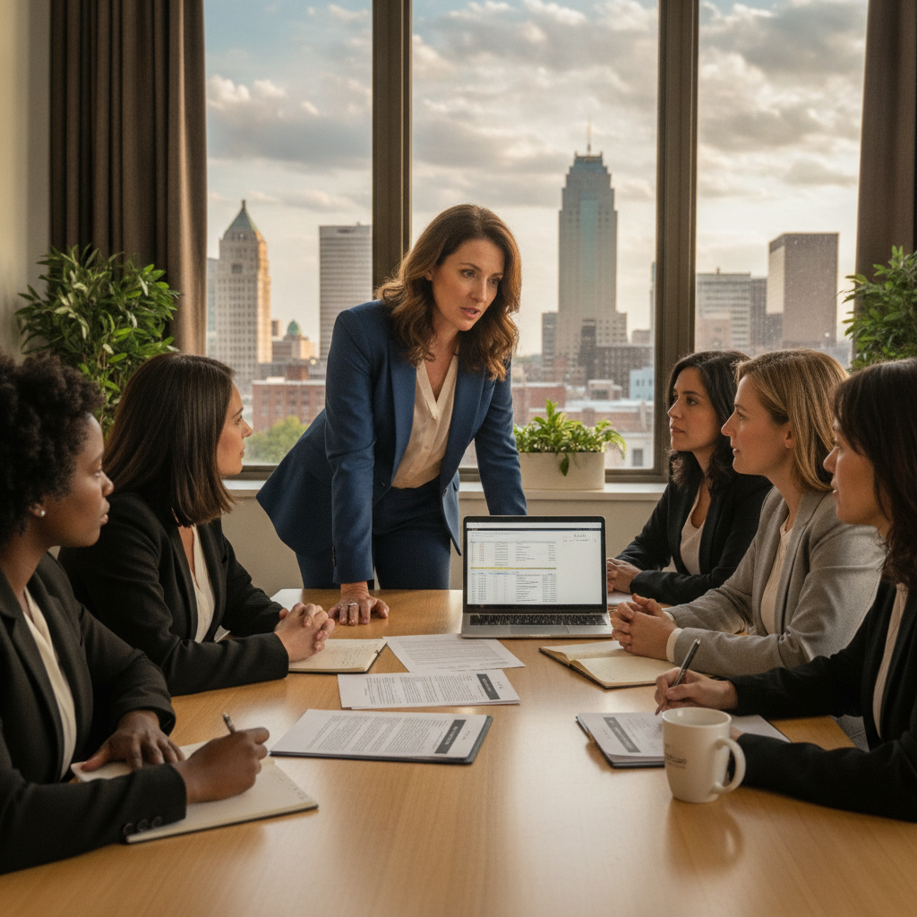 Two business partners at a conference table discussing a disagreement with a business disputes lawyer in Kansas City MO