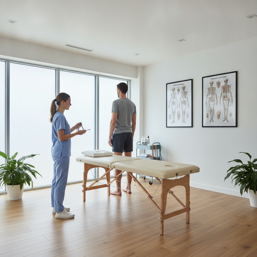 Chiropractor for Back Pain Grass Lake MI performing posture assessment with patient
