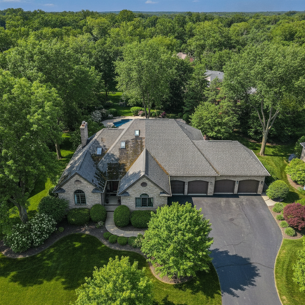 A professional roofer assessing commercial roof damage, representing a roofing company bloomfield hills expertise
