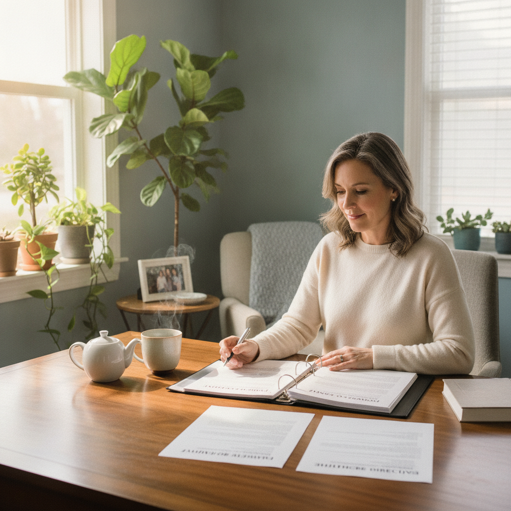 Estate Planning Lawyer Kansas City MO helping clients with powers of attorney and healthcare directives, legal documents on a desk