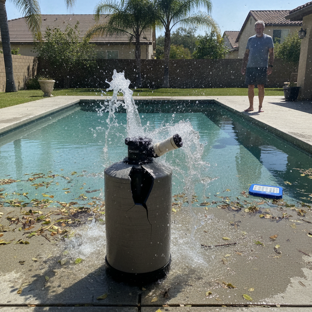 Technician inspecting pool filter system with Pool Filter Cleaning Service Rancho Margarita CA equipment