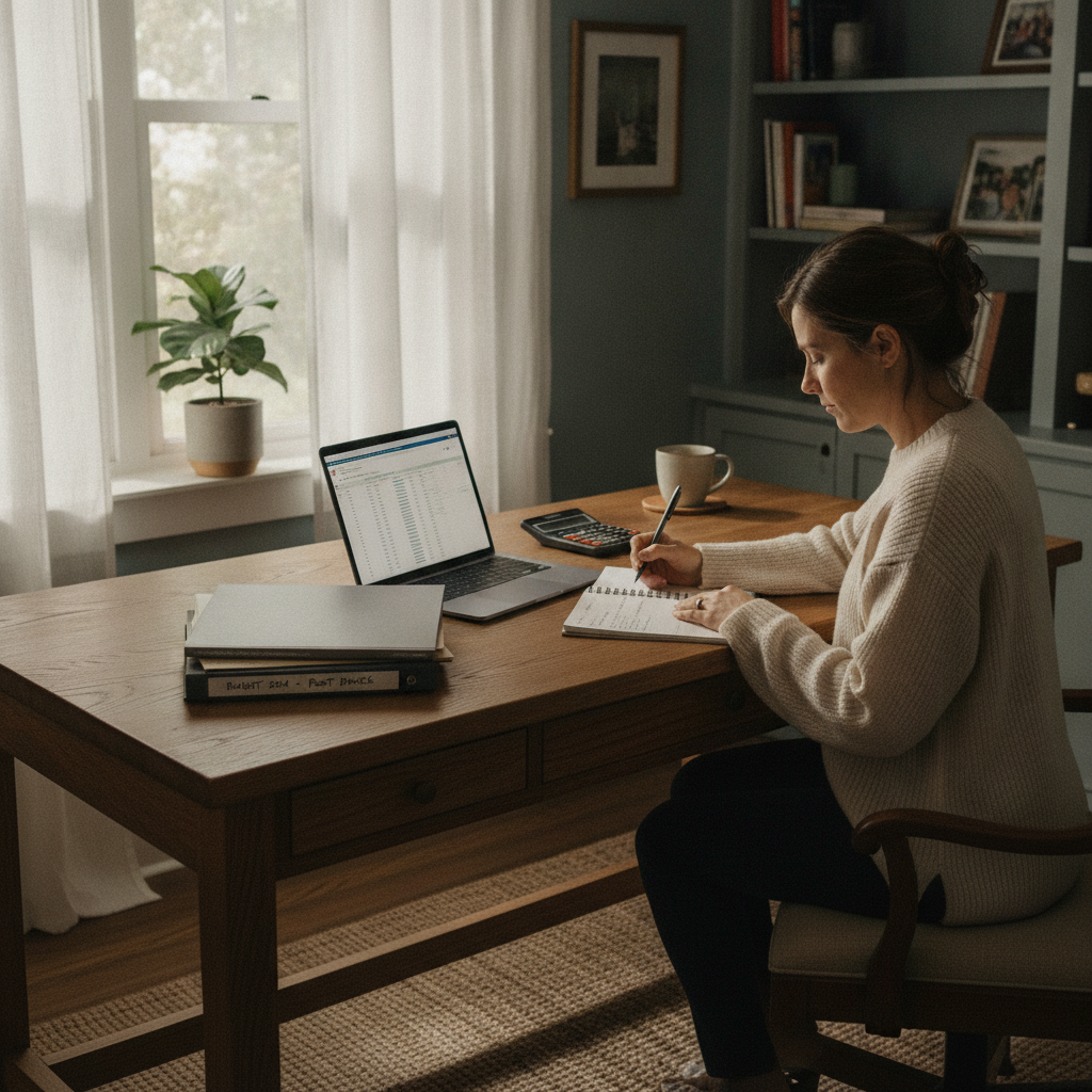 Ohio divorce budgeting concept with calculator, paperwork, and family law documents