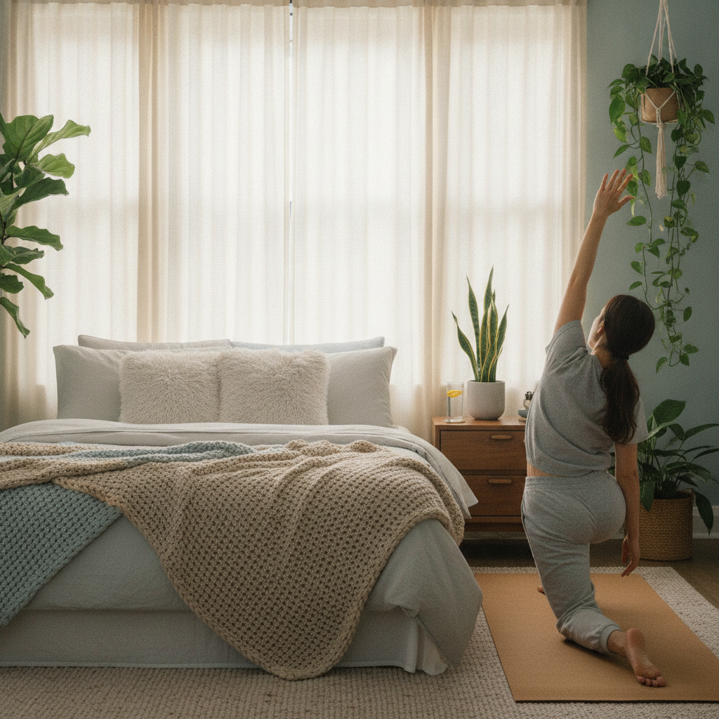 Person stretching in bed for back pain relief Rochester Hills morning routine