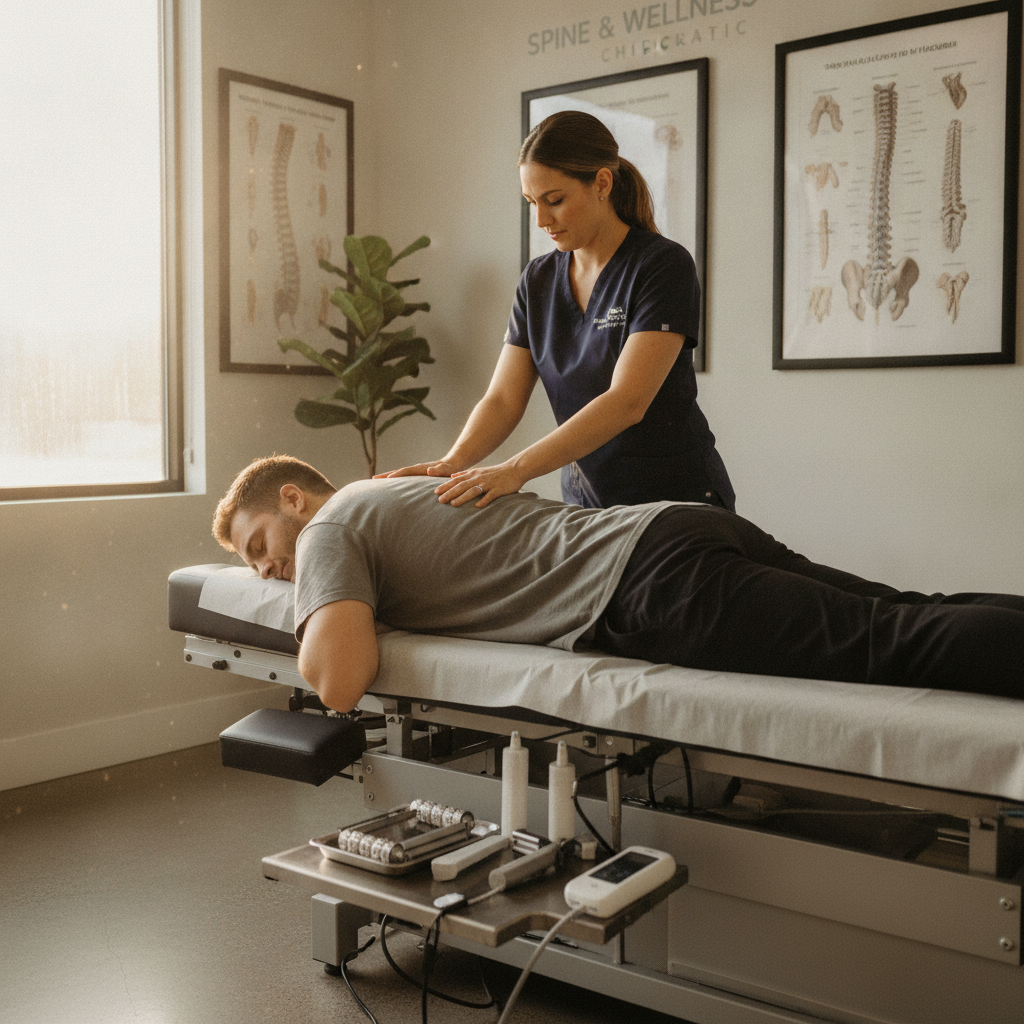 Chiropractor for Back Pain West Des Moines IA performing a detailed spinal exam on a patient in a modern clinic