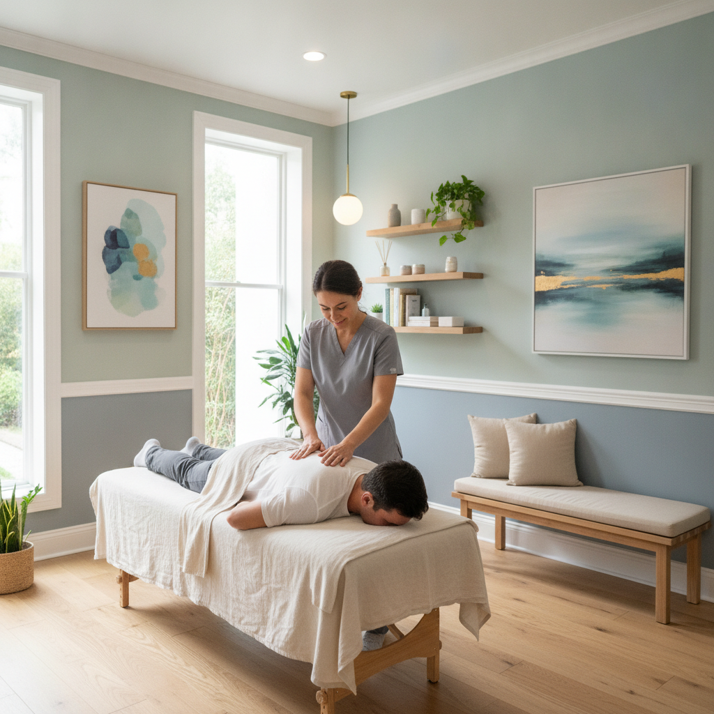 Chiropractor working with patient