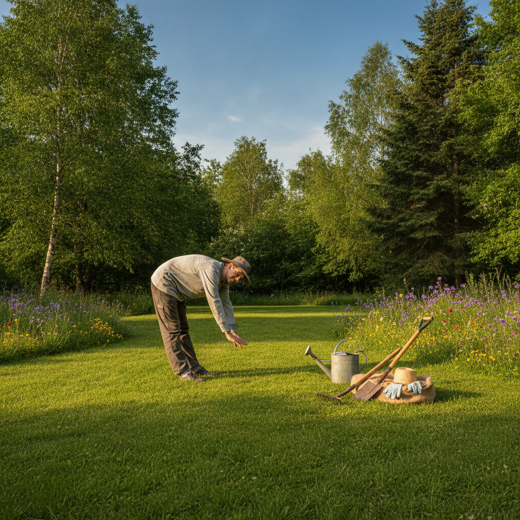 Person stretching after yard work with a focus on Back Pain Treatment Grass Lake MI