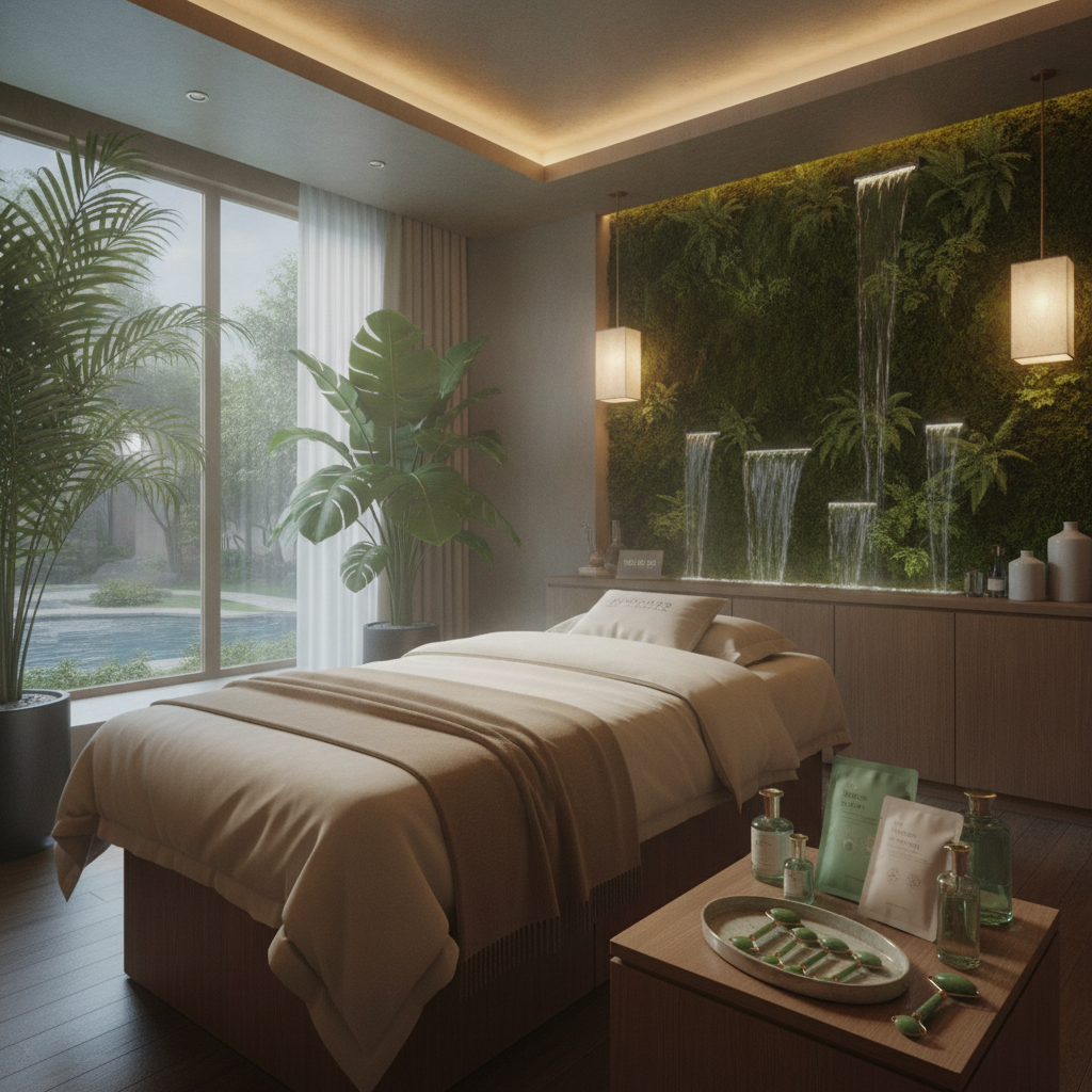 A serene spa setting with a client receiving a rejuvenating Korean facial, highlighting Korean-facial West Bloomfield MI treatments for dull, dehydrated, and tired skin