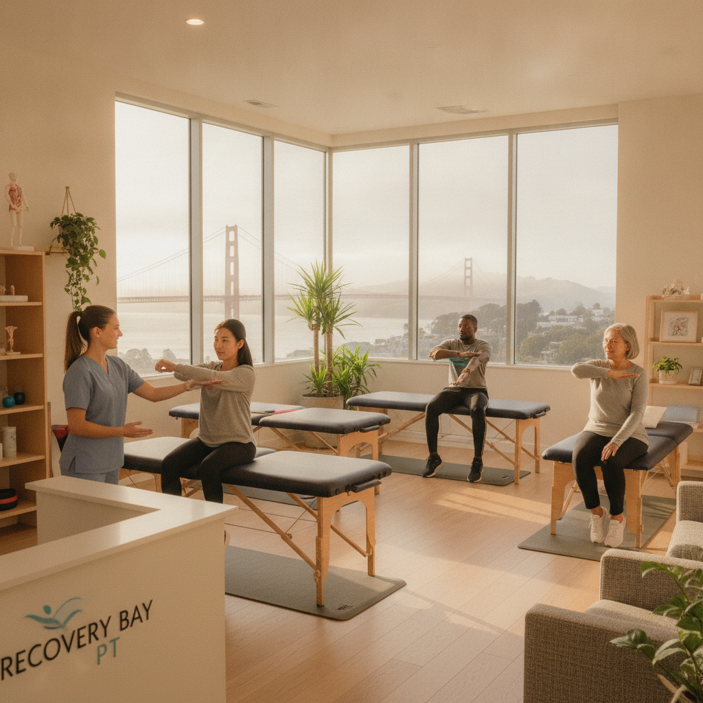 Physical therapist guiding patient through nerve glides for sciatica treatment San Francisco