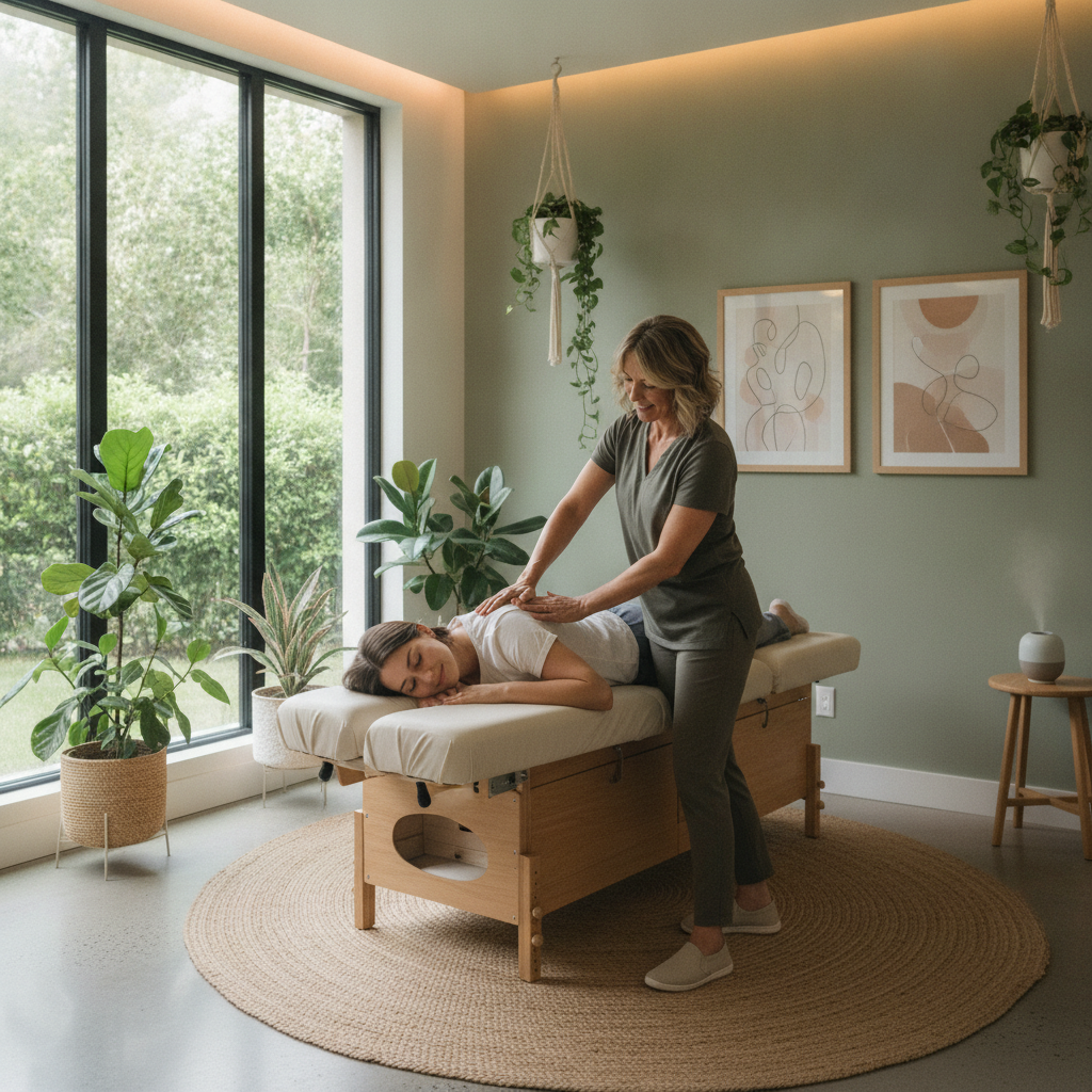 Chiropractor Grass Lake MI wellness visit, patient consulting with chiropractor in a bright comfortable office