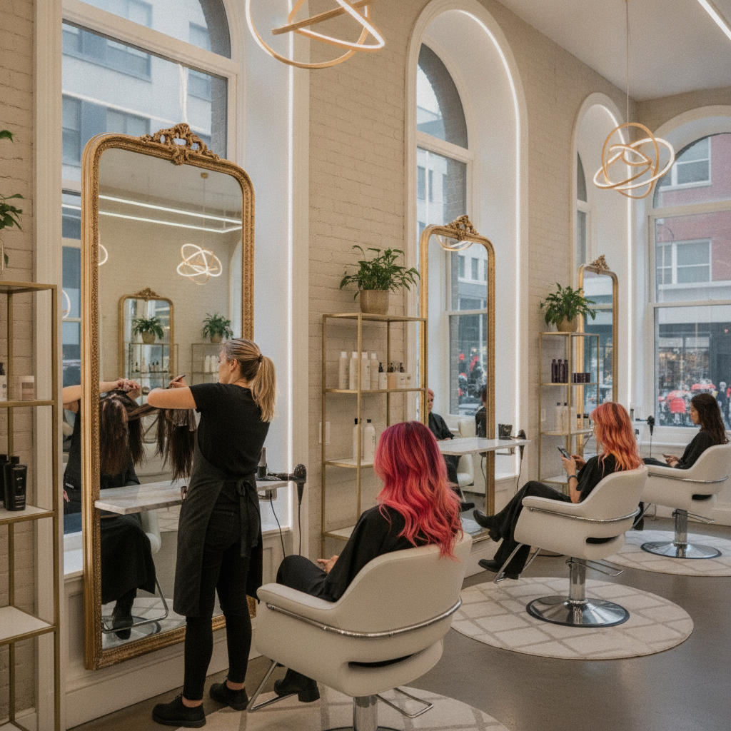 Colorist comparing a root touch-up and a full hair color refresh in a Manhattan salon, a guide from New York hair color specialists