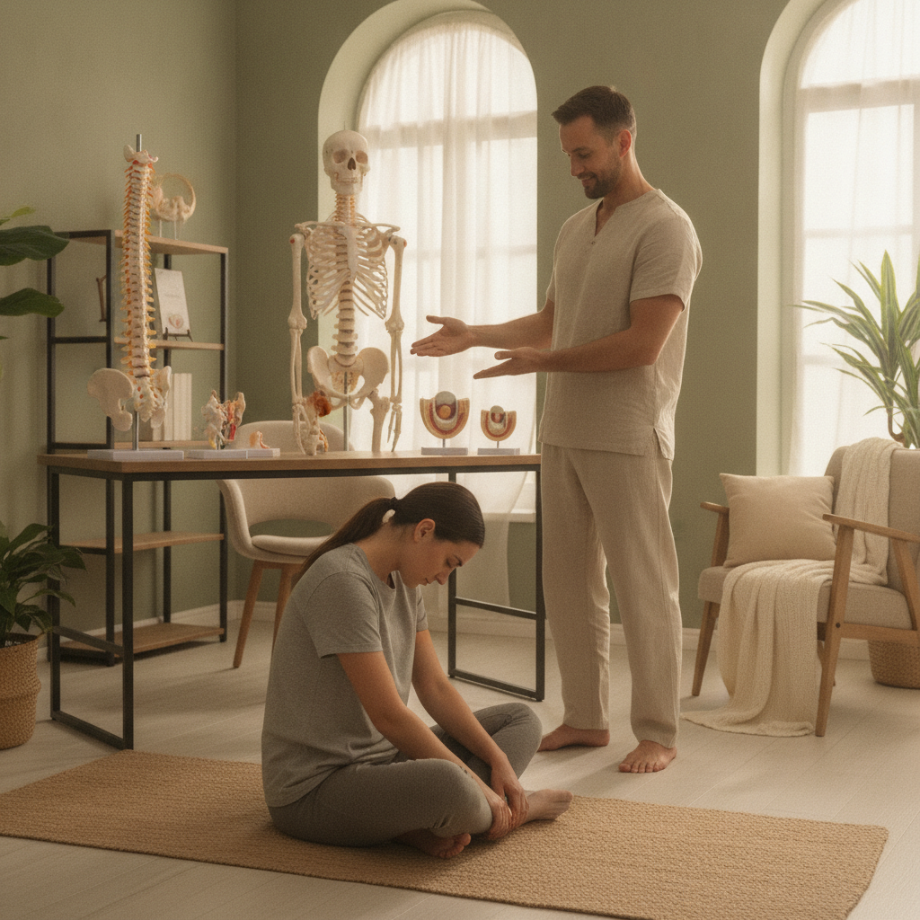 A professional assessing a patient's spine for back pain treatment Grass Lake MI
