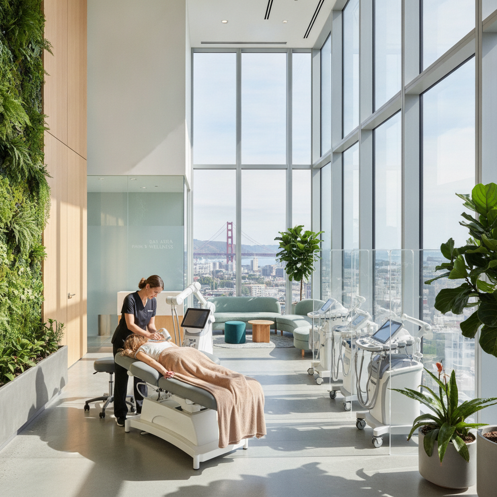 Inside a modern regenerative tech clinic with advanced regenerative technology San Francisco protocols and precision equipment for pain care