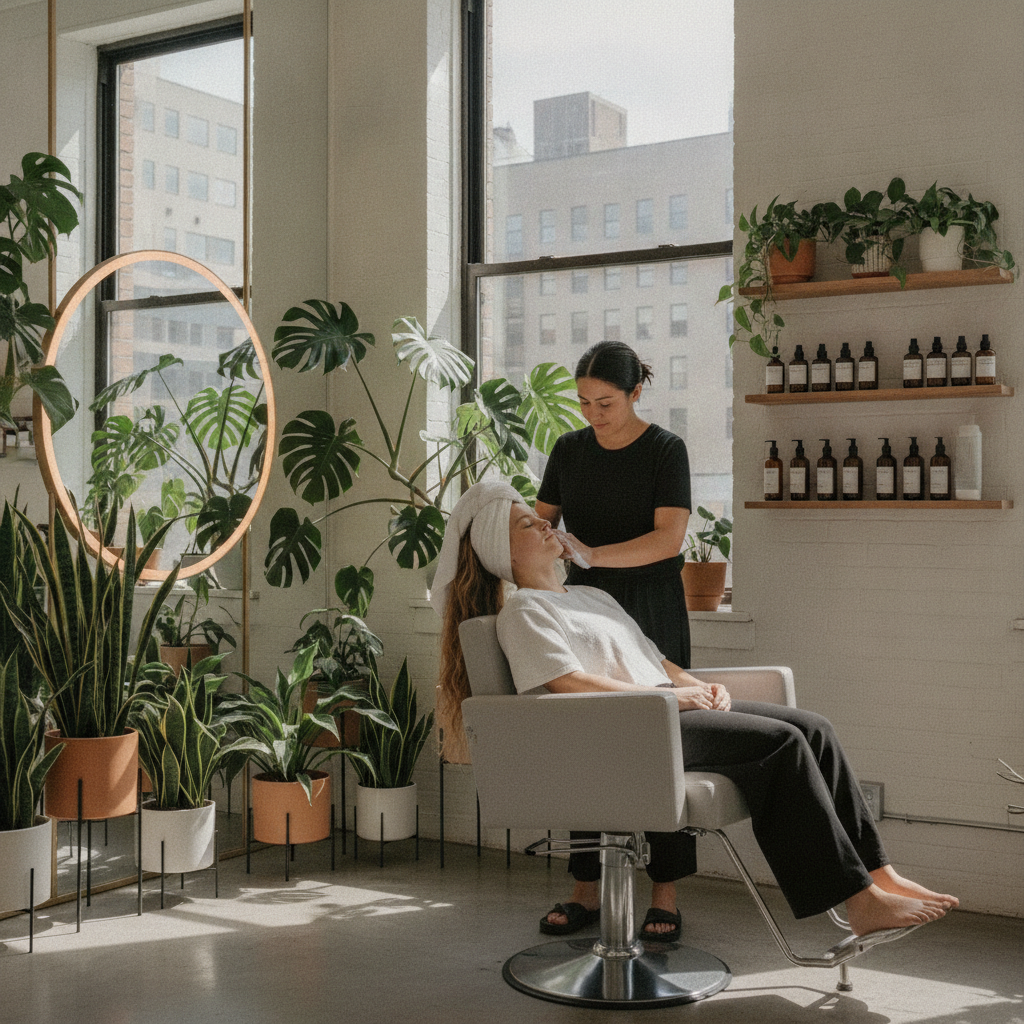A serene spa-like salon setting in Tribeca, featuring scalp care treatments and expert stylists, highlighting the value of hair salon Tribeca New York services