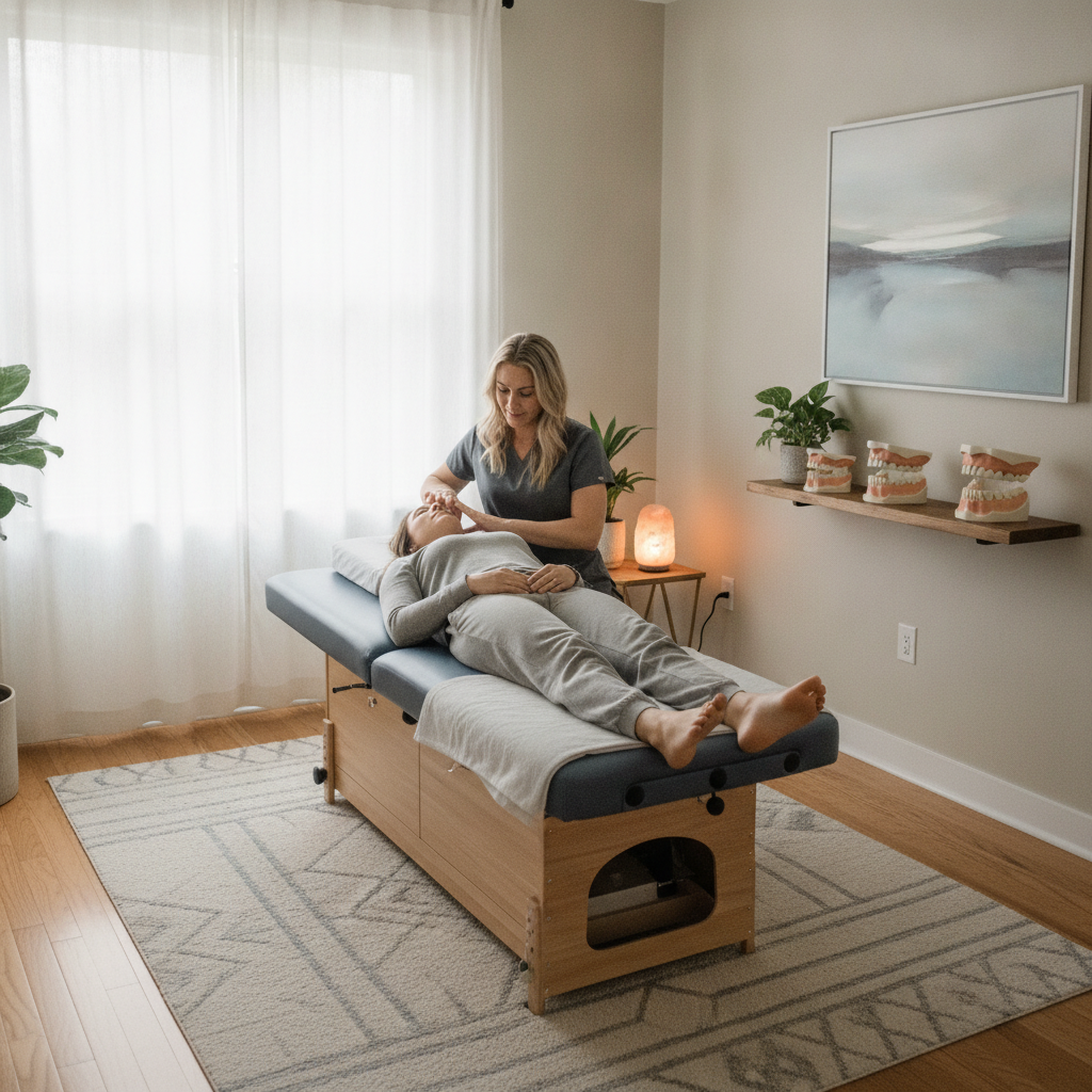 A chiropractor in Rochester Hills providing gentle jaw adjustment for TMJ pain and jaw tension, demonstrating chiropractor rochester hills care
