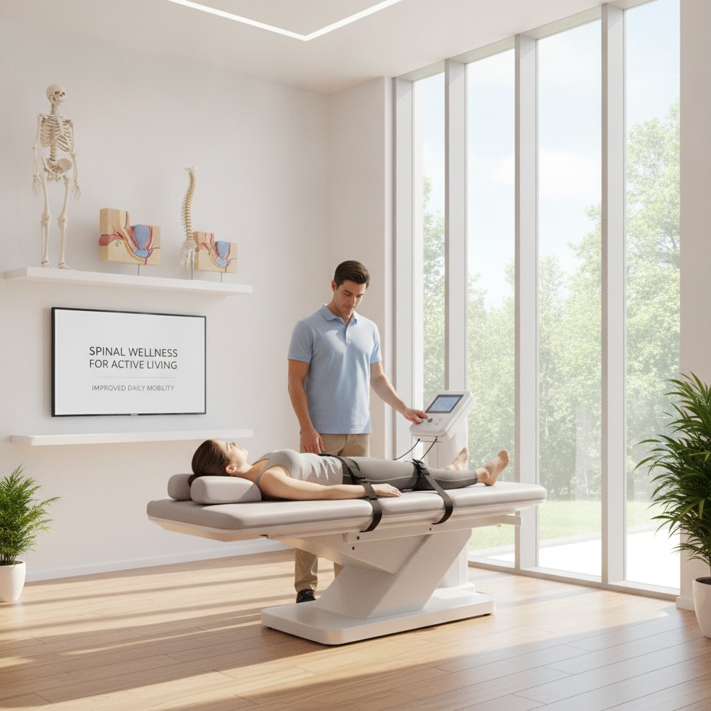 Chiropractor performing spinal decompression therapy in a modern clinic, highlighting Spinal Decompression Therapy West Des Moines IA for improved daily mobility