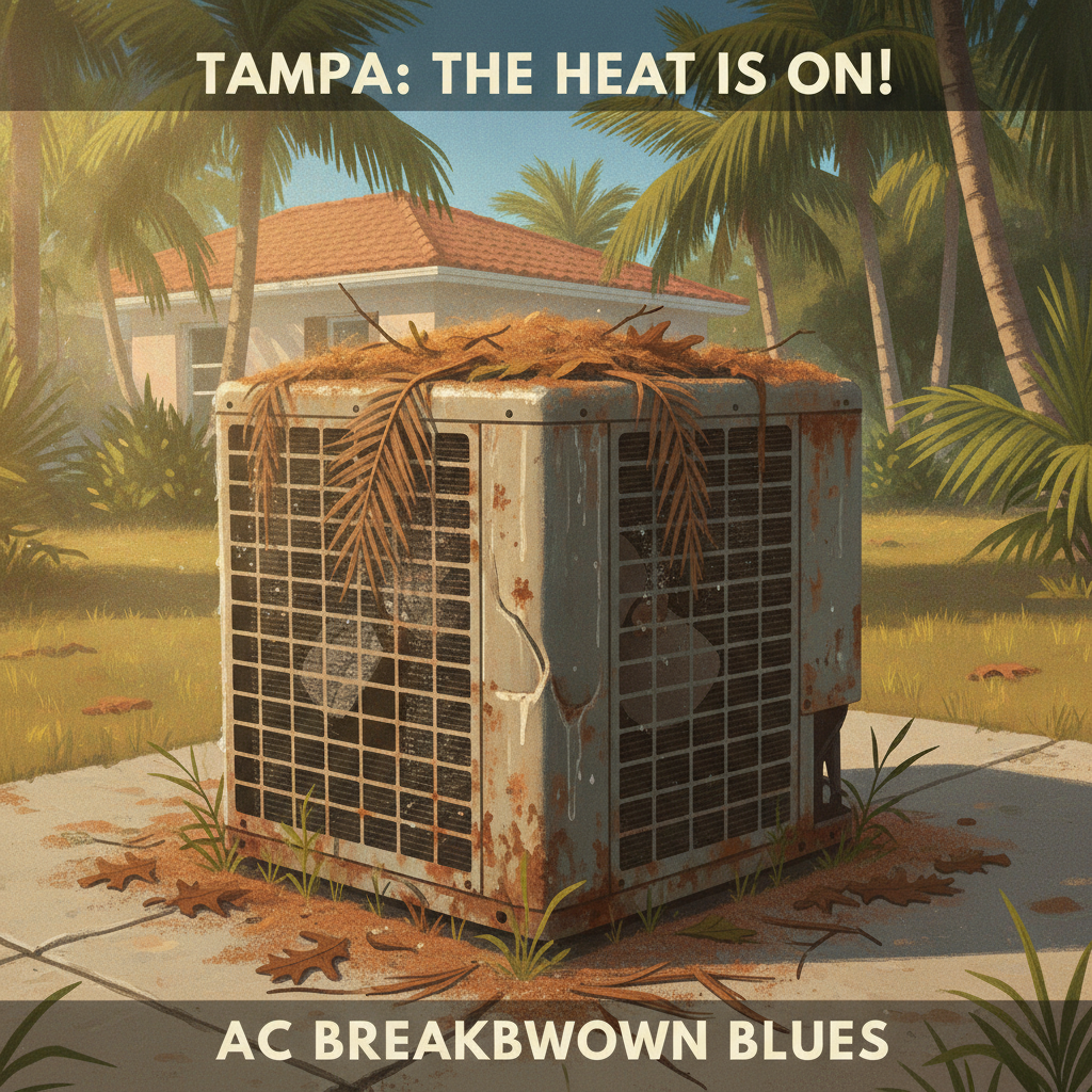 Closeup of a residential air conditioning unit in the sun, AC Repair Tampa FL