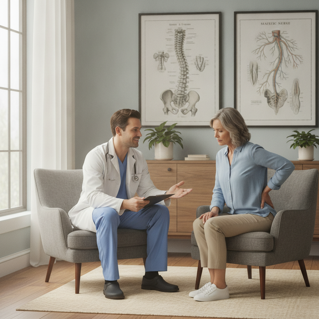 Doctor consulting patient about sciatica treatment Rochester Hills
