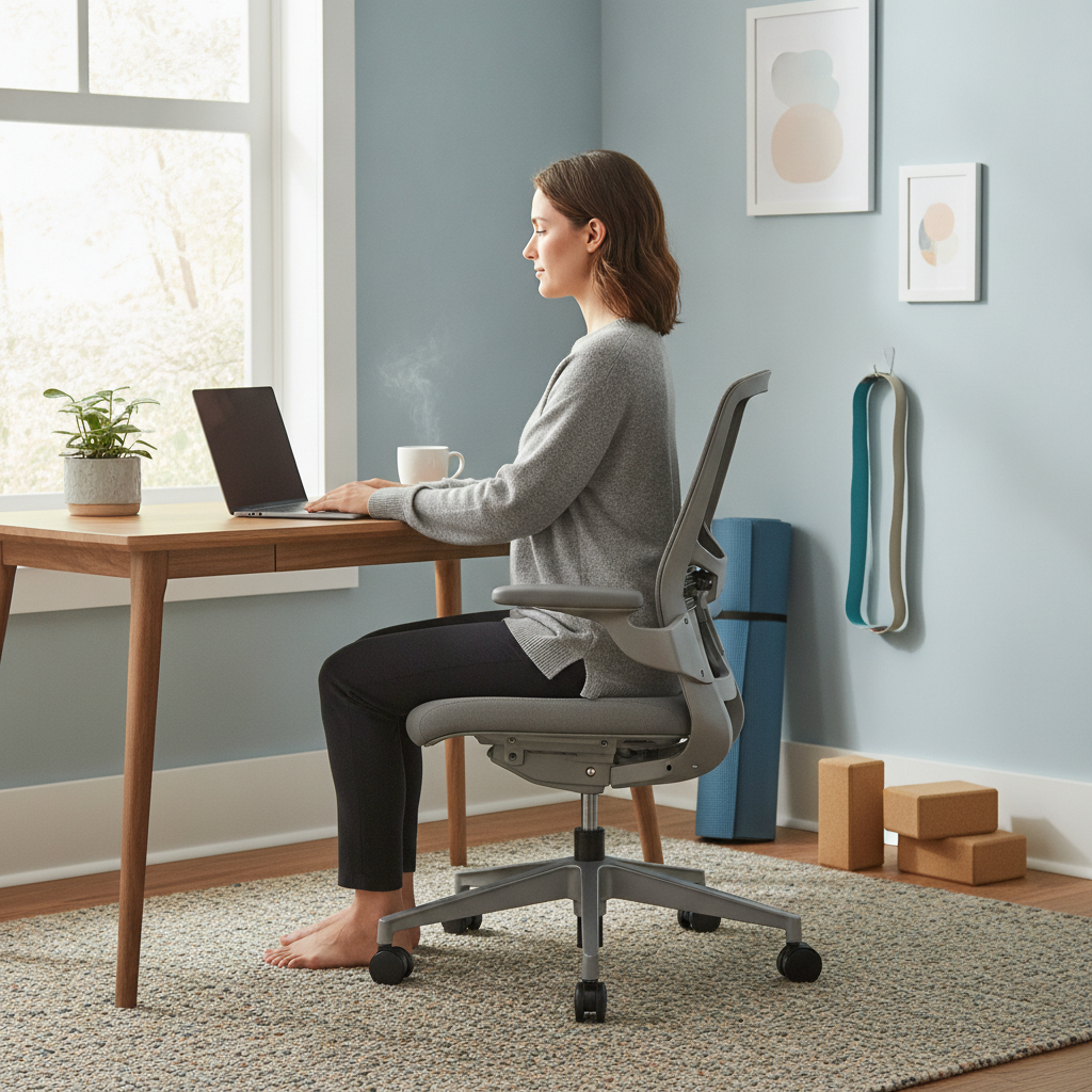 Person practicing neck stretches at a desk, guided by Chiropractor West Des Moines IA advice, to prevent neck tension from screen time