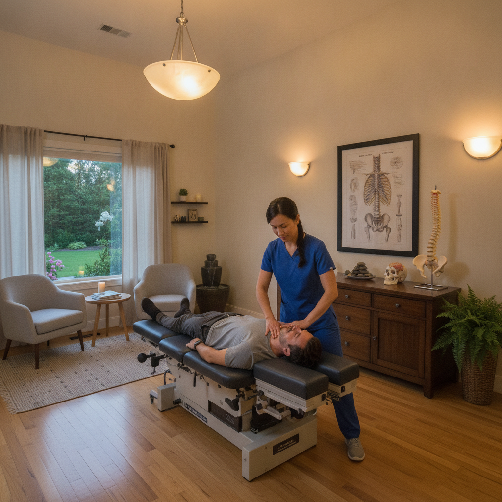 Chiropractor helping patient with neck pain