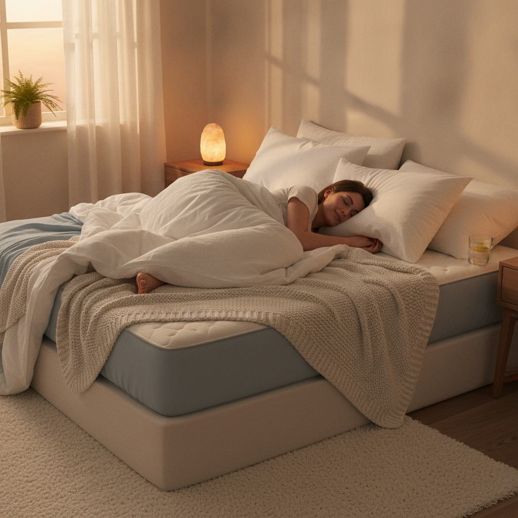 Person resting comfortably on their side with a pillow between the knees, a sleeping position that may help with sciatica treatment Rochester Hills
