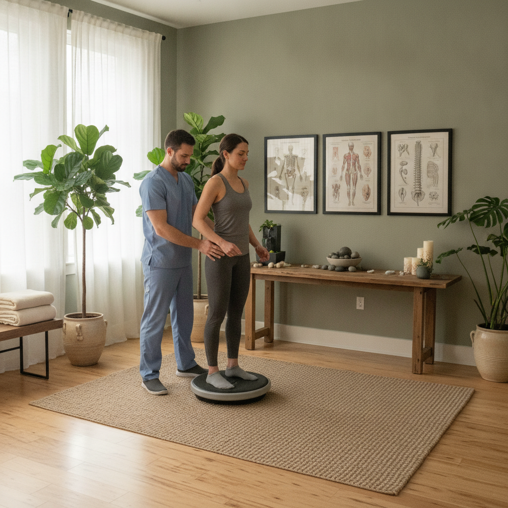 Chiropractor San Antonio TX helping patient with balance issues and dizziness in a clinical setting